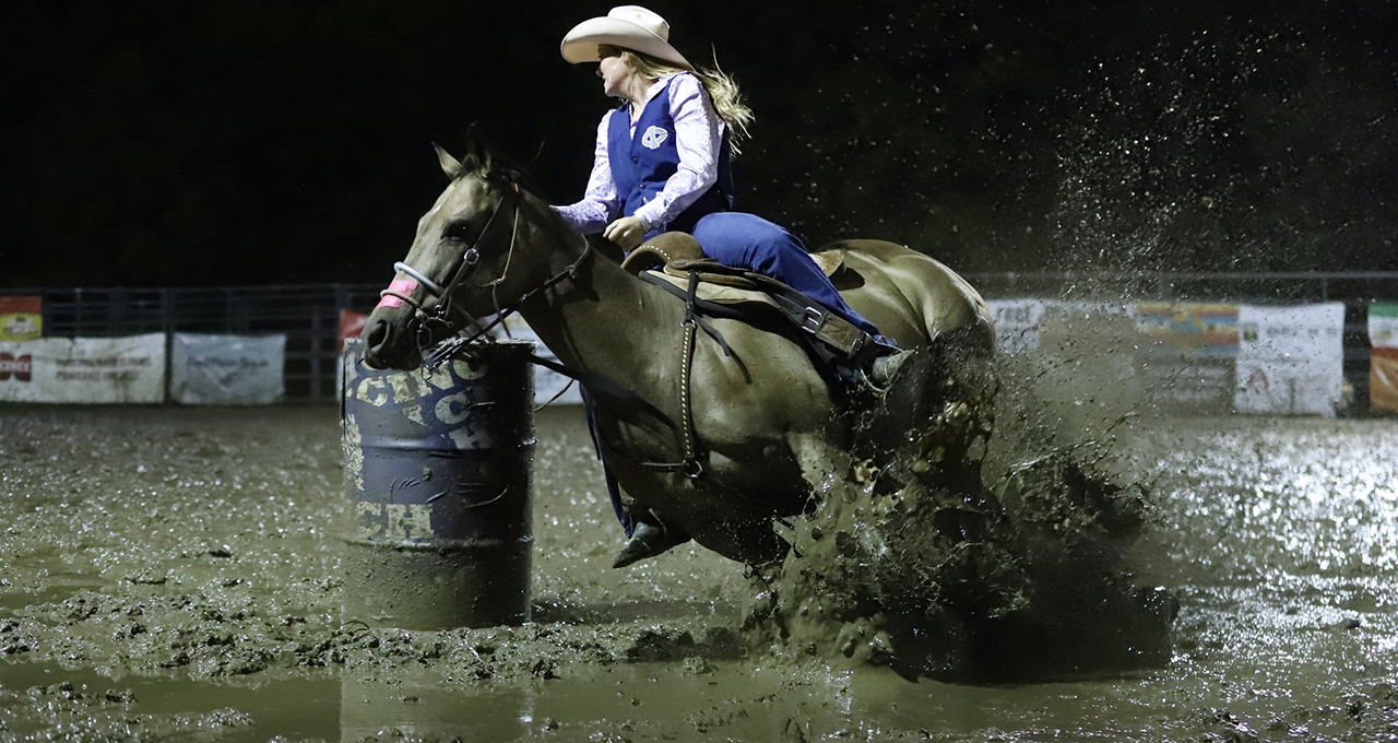 Rachel Werkman was barrel racing champion at BHSU Stampede.